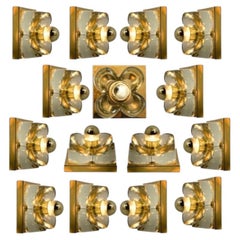 Apliques de flores, latón y cristal de Sische, años 70, Alemania