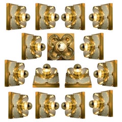 Blumen-Wandleuchten aus Messing und Glas von Sische, 1970er Jahre, Deutschland