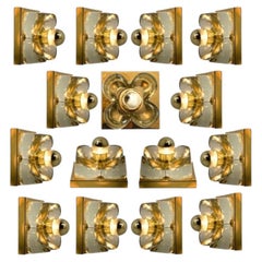 Appliques à fleurs, laiton et verre de Sische, 1970, Allemagne