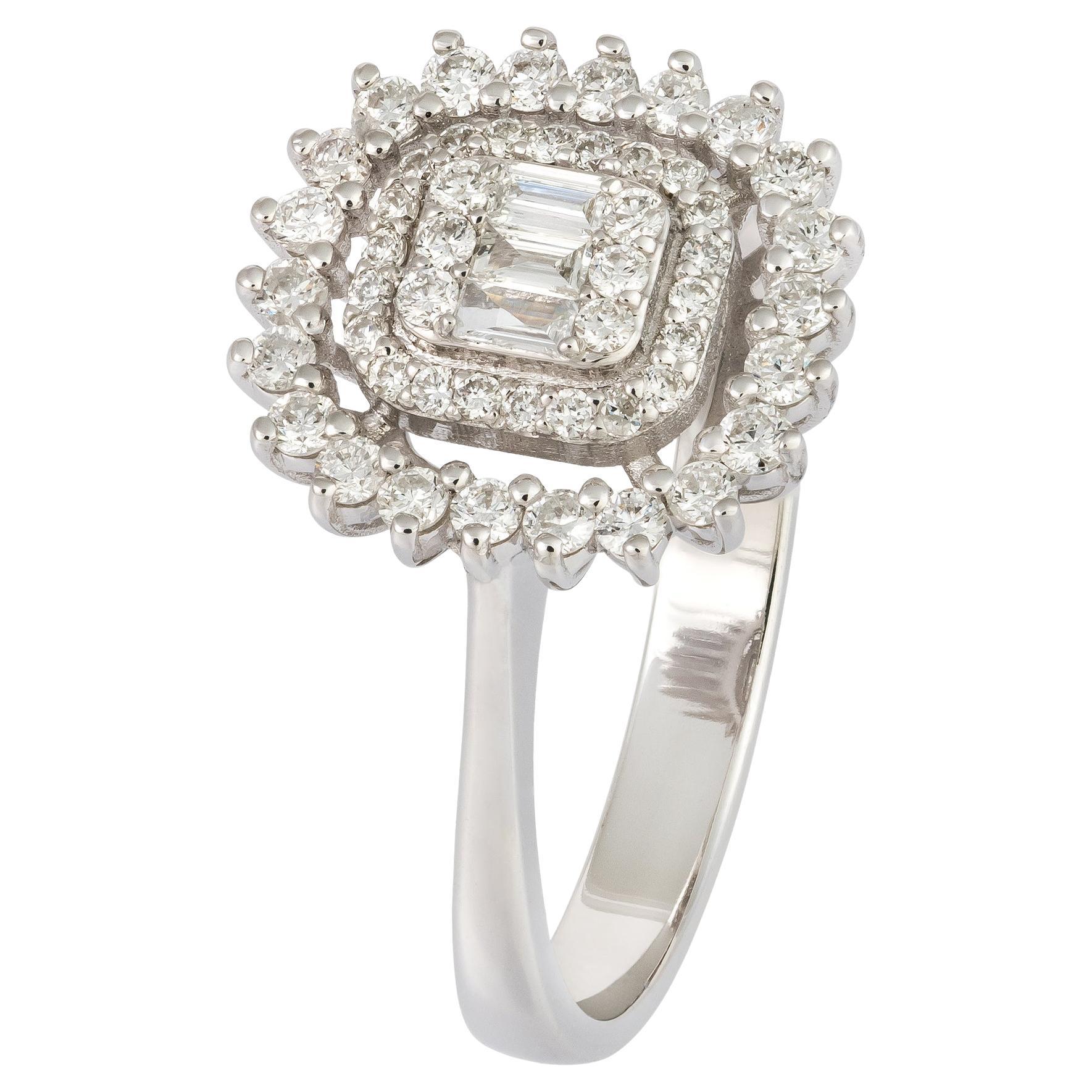 Flower White 18K Gold White Diamond Ring for Her