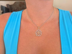 Flower White and Light Yellow Diamond Necklace 18K White Gold Pendant 14K Chain