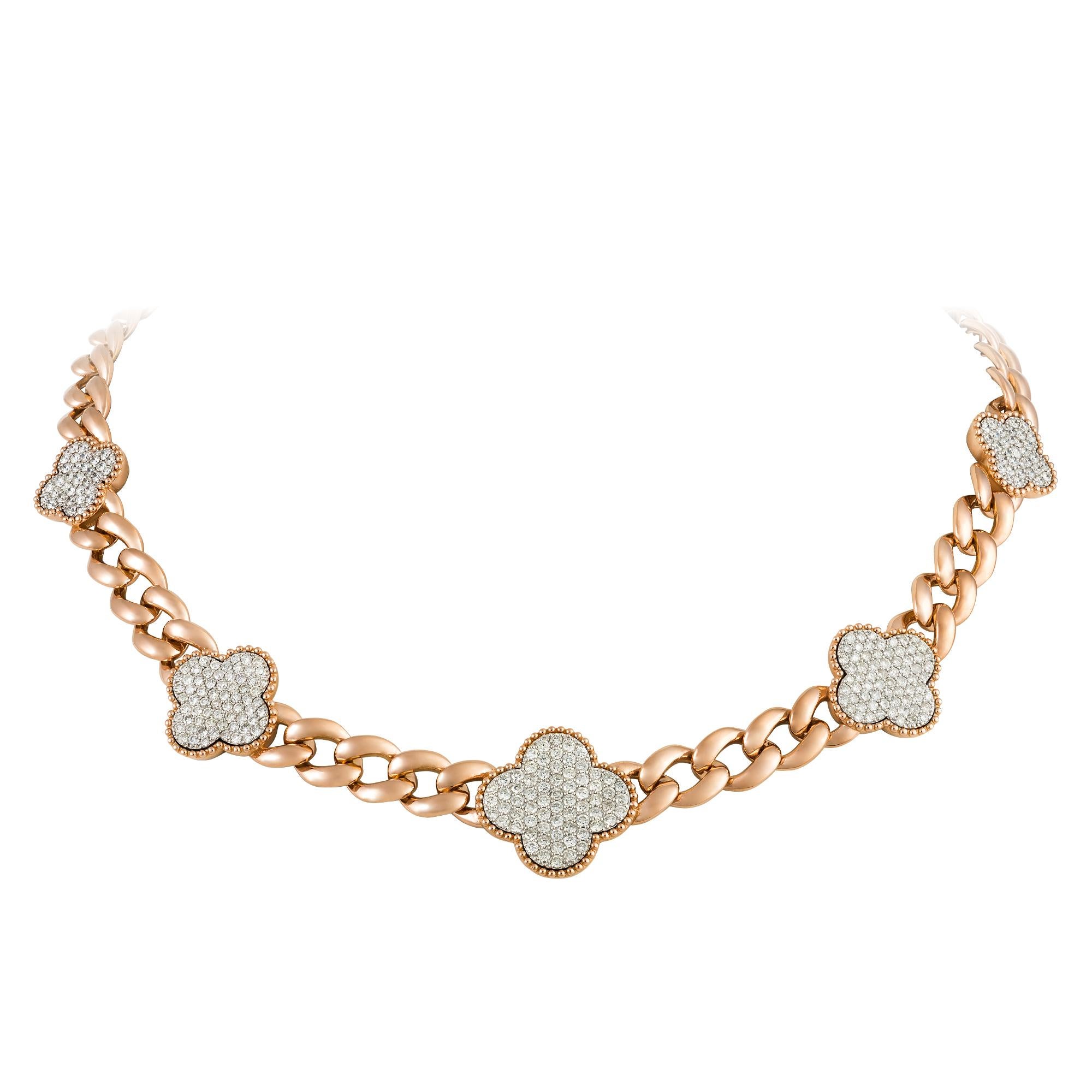 Flower White Pink Gold 18K Necklace Diamond for Her In New Condition For Sale In Genève, GE