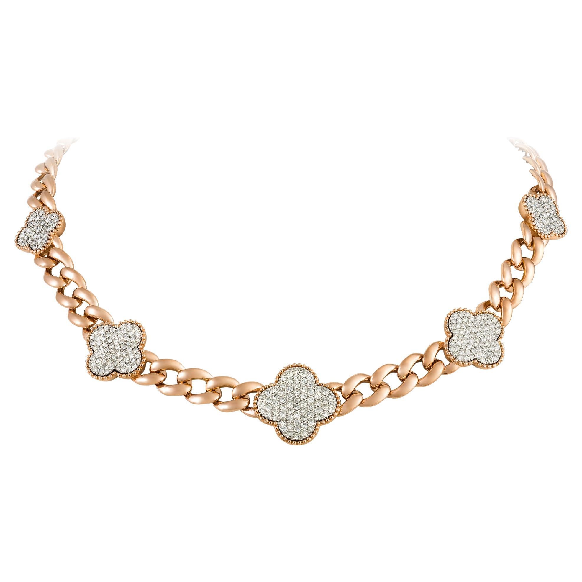 Blume Weiß Rosa Gold 18K Halskette Diamant für Sie