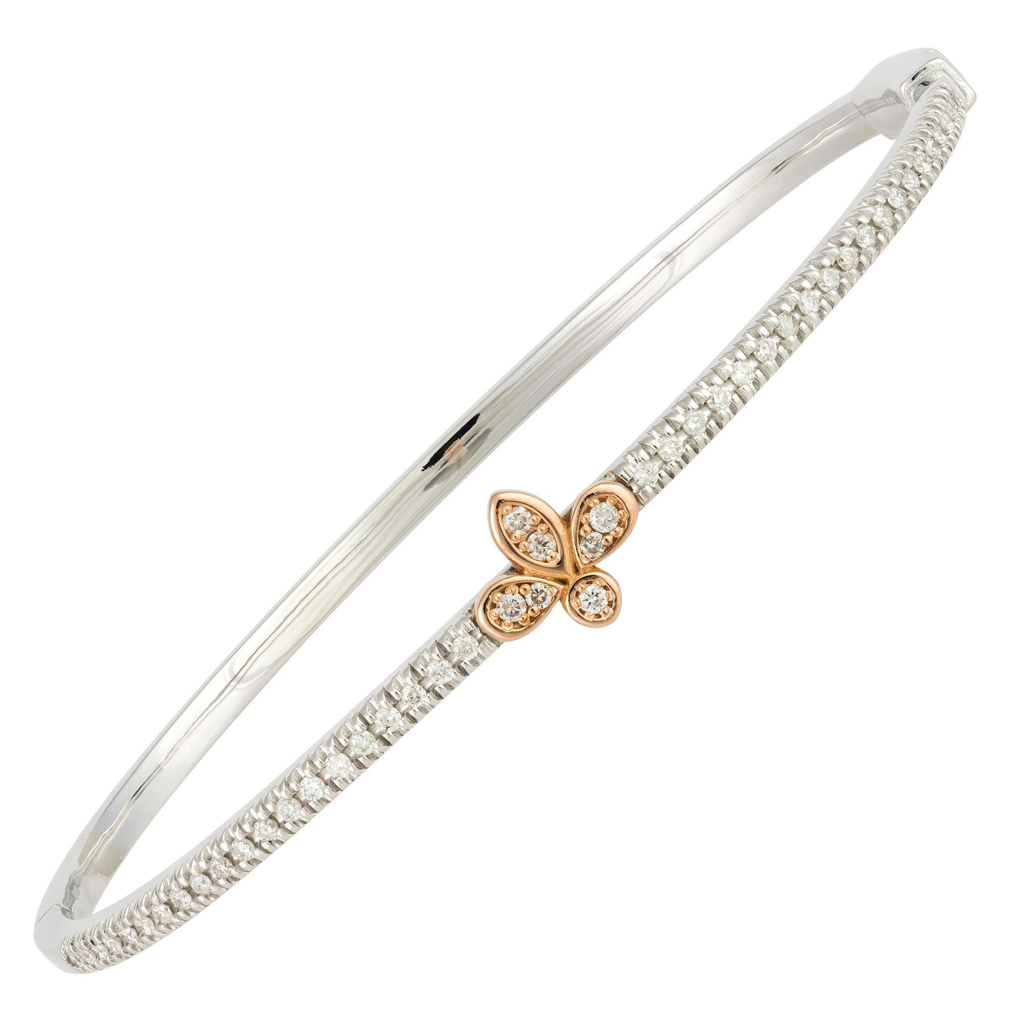Moderne Bracelet en or jaune blanc 18K avec fleurs et diamants pour elle en vente