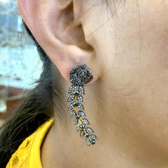 Flower & Leaf Shaped Earrings With Diamonds Made In 18k Yellow Gold & Silver