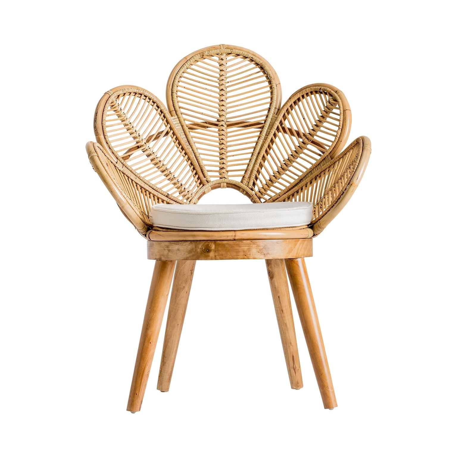 European Flower Wooden and Rattan Armchair For Sale