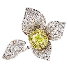 Flower Yellow Cushion Natural Diamond Halo Ring in 14k Solid Gold (Certified)