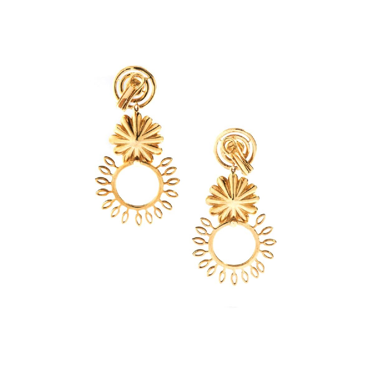 Women's Flower Yellow Gold Pendant Earrings For Sale