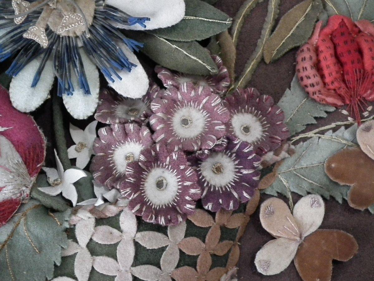Folk Art Flowerbasket Raisedwork Embroidery in Shadow Box Frame