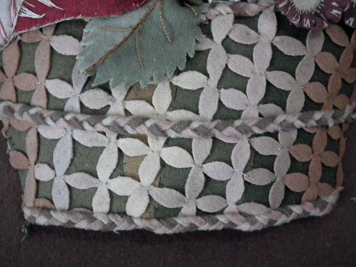 English Flowerbasket Raisedwork Embroidery in Shadow Box Frame