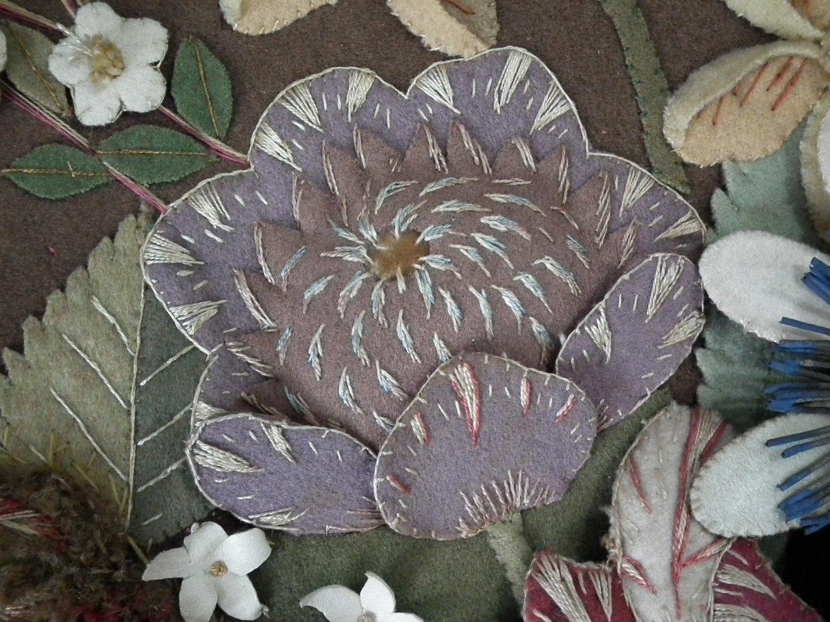 Early 19th Century Flowerbasket Raisedwork Embroidery in Shadow Box Frame