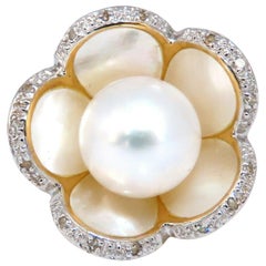 Flowering Pearl Ring 18 Karat Handmade Inlay Unique