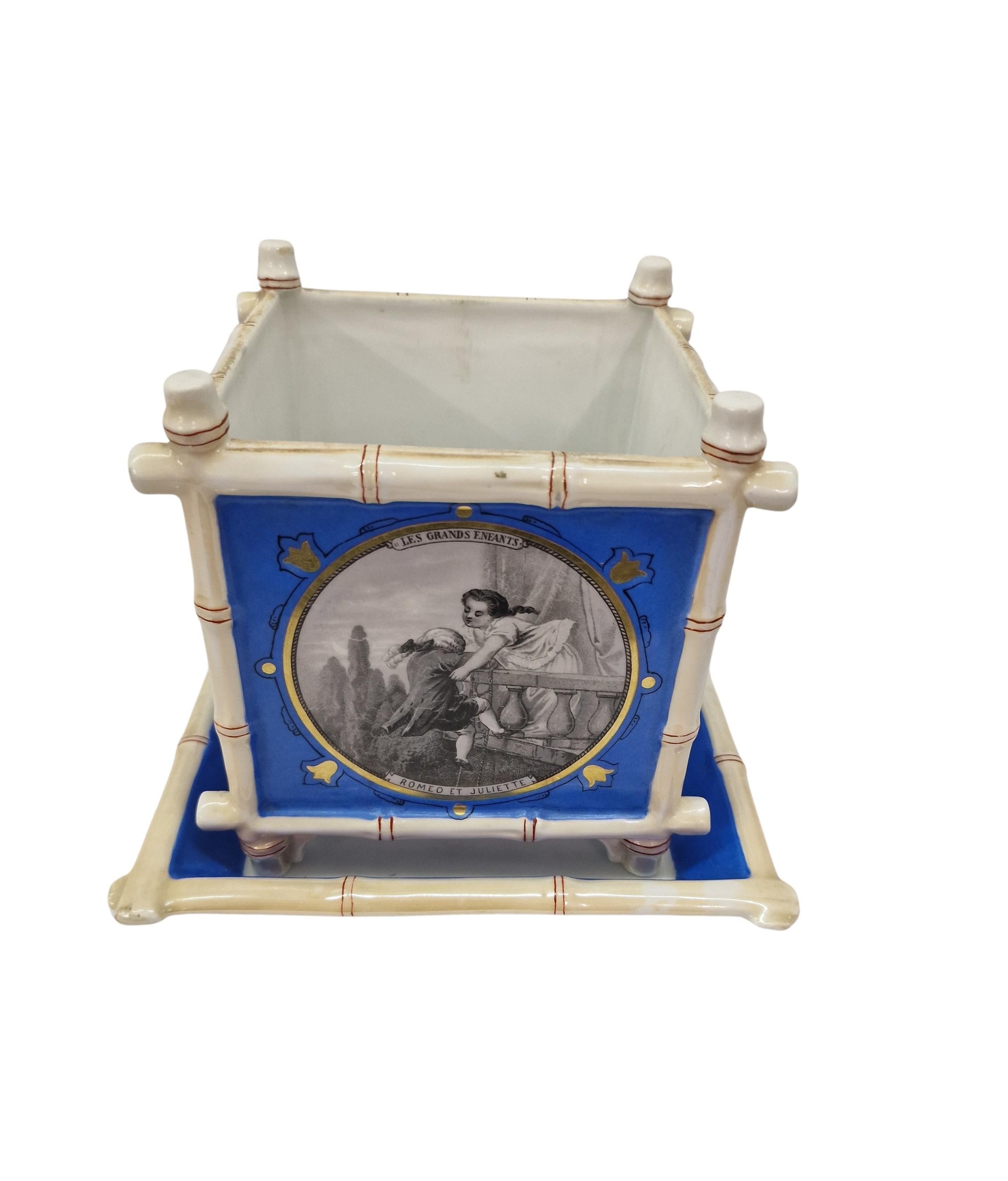 Romantic Flowerpot cachepot jardiniere Romance worldexhibition? Romeo Juliet 1900 Germany For Sale