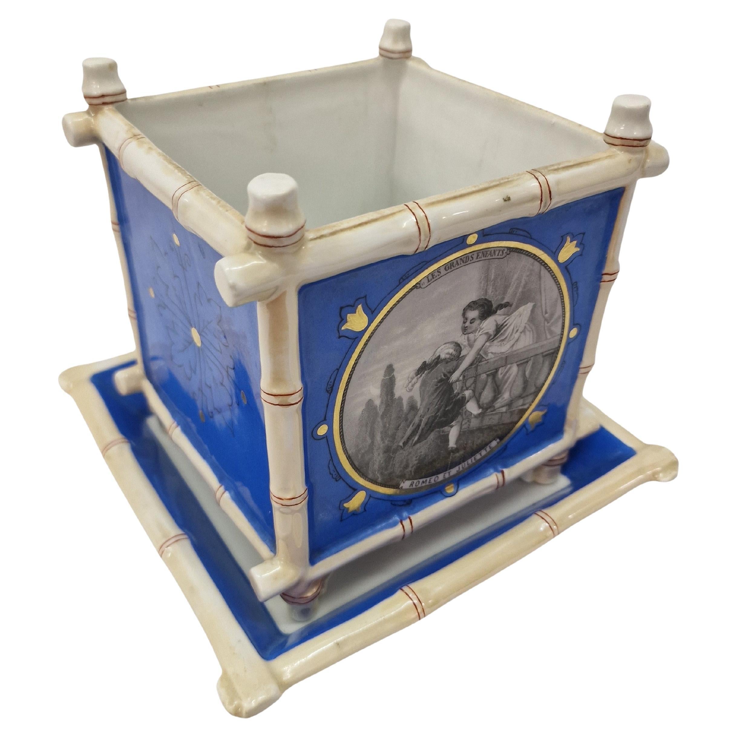 Flowerpot cachepot jardiniere Romance worldexhibition? Romeo Juliet 1900 Germany For Sale