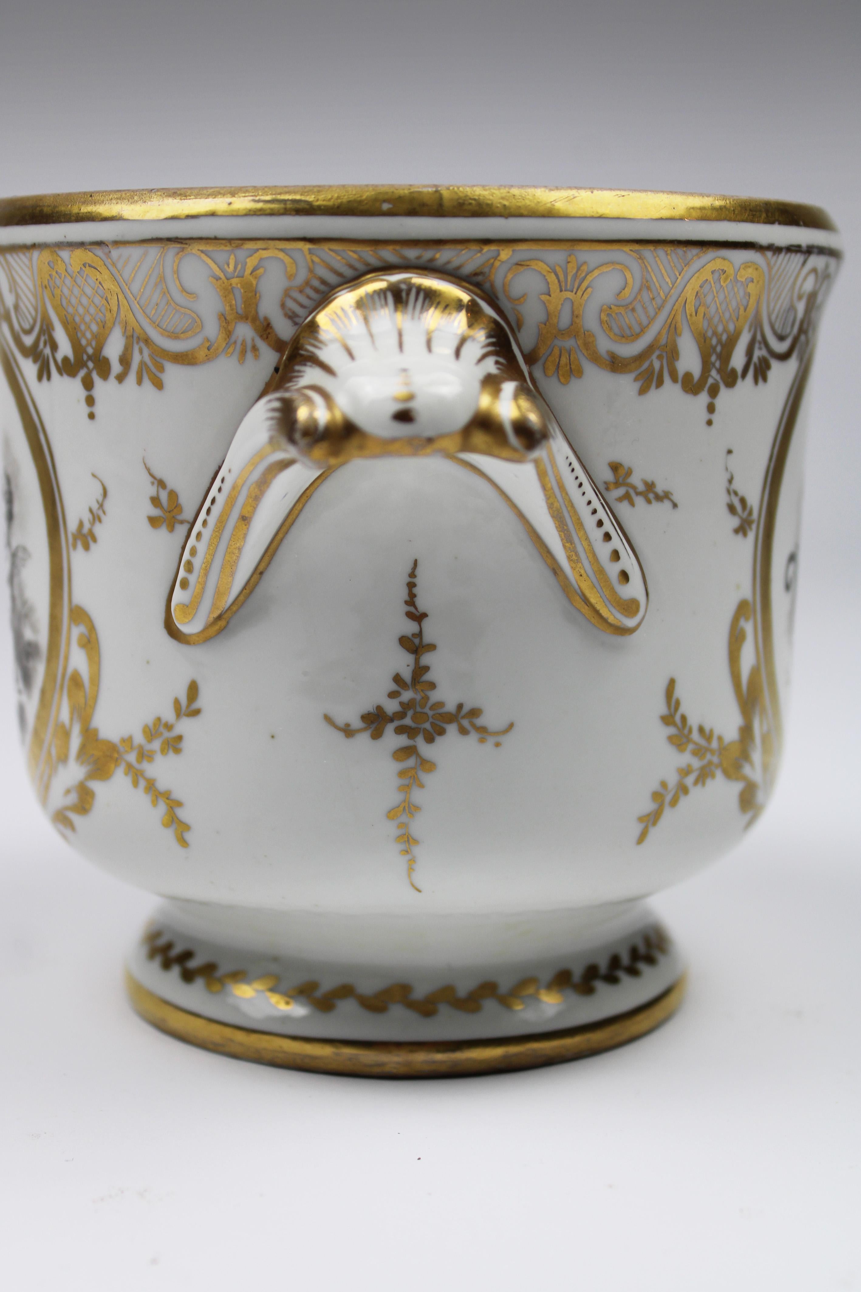 Late 19th Century Flowerpot in Porcelain de Paris 2 sided Grisaille Painting Guilded 1900 France For Sale