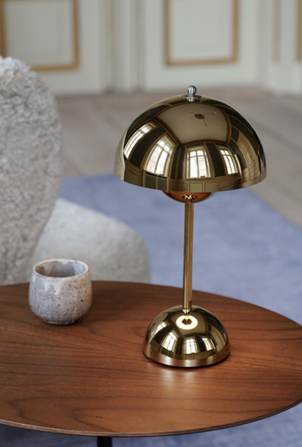 Danish Flowerpot VP9 Portable Brass-Plated Table Lamp by Verner Panton for &Tradition For Sale