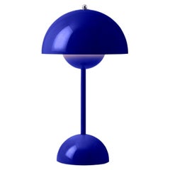 Flowerpot Vp9 Portable Cobalt Blue Table Lamp by Verner Panton for &Tradition