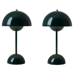 Flowerpot Vp9 Portable Dark Green Table Lamp, Set of 2, from Verner Panton
