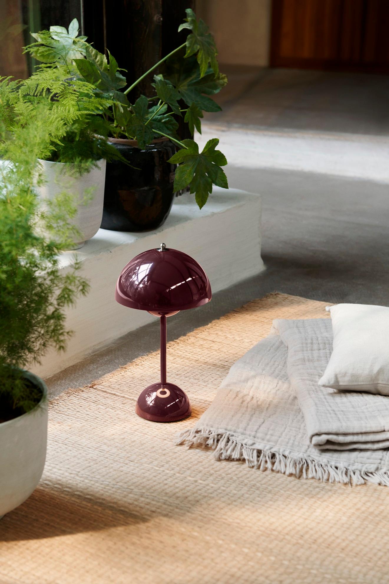 Contemporary Flowerpot Vp9 Portable Dark Plum Table Lamp by Verner Panton for &Tradition For Sale