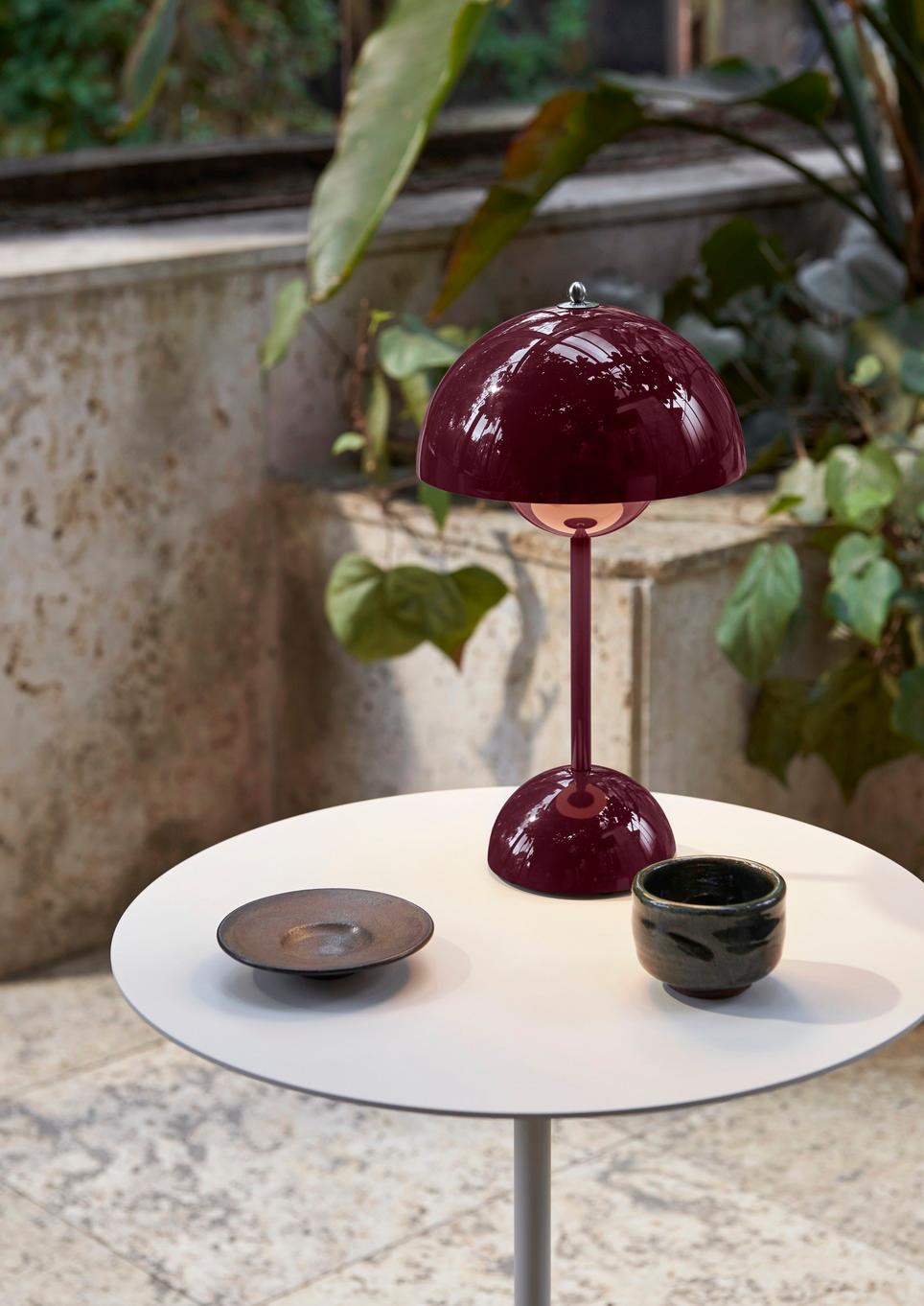 Steel Flowerpot Vp9 Portable Dark Plum Table Lamp by Verner Panton for &Tradition For Sale