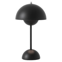 Flowerpot Vp9 Portable Matt Black Table Lamp by Verner Panton for &Tradition