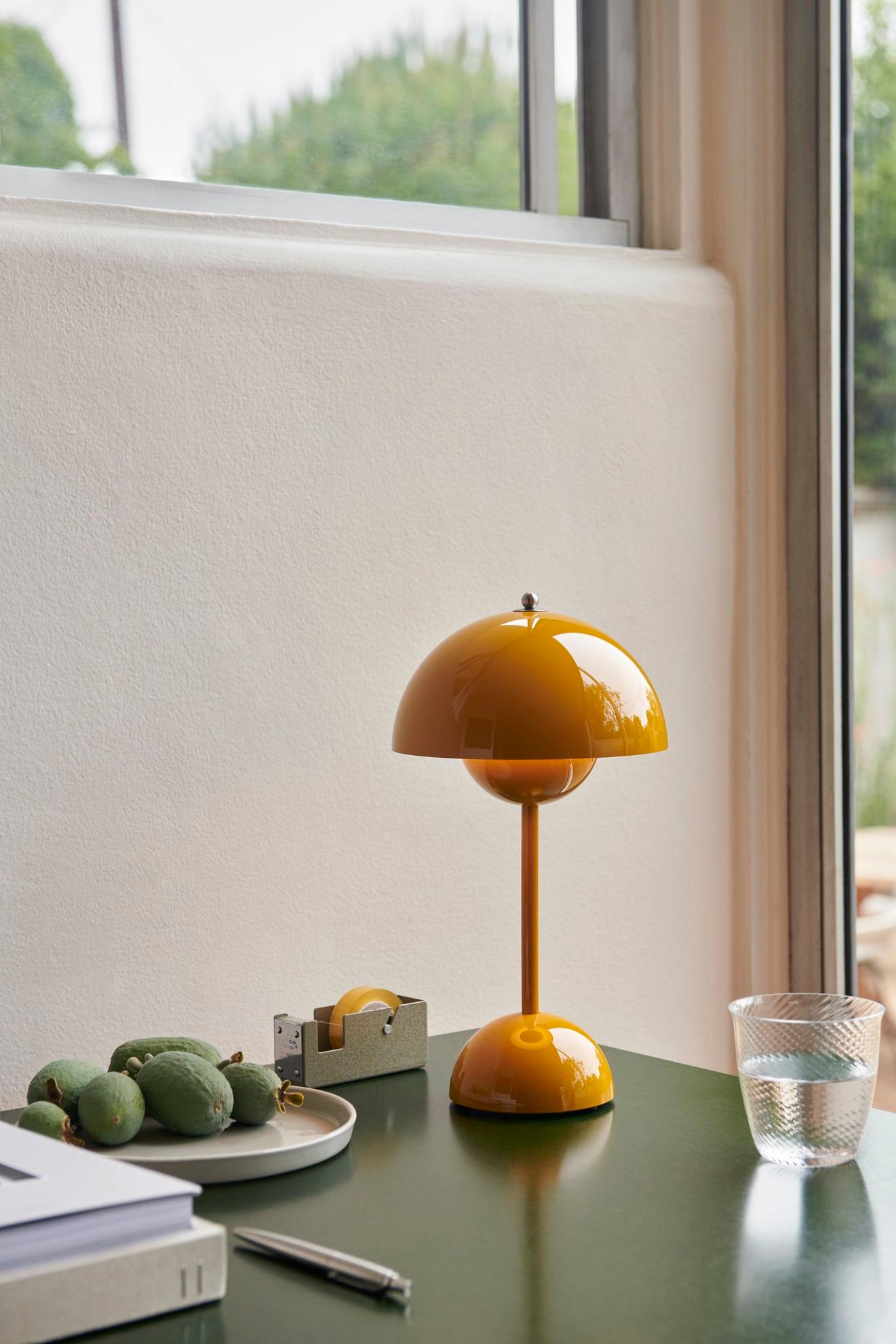 Flowerpot Vp9 Portable Mustard Table Lamp by Verner Panton for &Tradition In New Condition For Sale In Dubai, AE