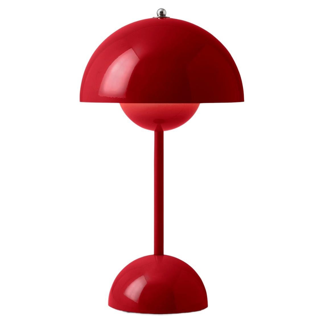 Flowerpot Vp9 Portable Vermillion Red Table Lamp by Verner Panton for &Tradition For Sale