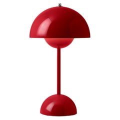 Vintage Flowerpot Vp9 Portable Vermillion Red Table Lamp by Verner Panton for &Tradition