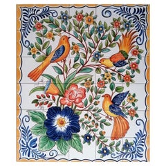 Flowers and Birds Hand Painted Tile Mural, Kitchen Wall Tiles, Portuguese Tiles