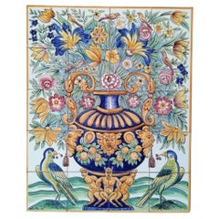 Flowers and Birds Hand Painted Tiles, Ceramic Wall Tiles, Portuguese Azulejos