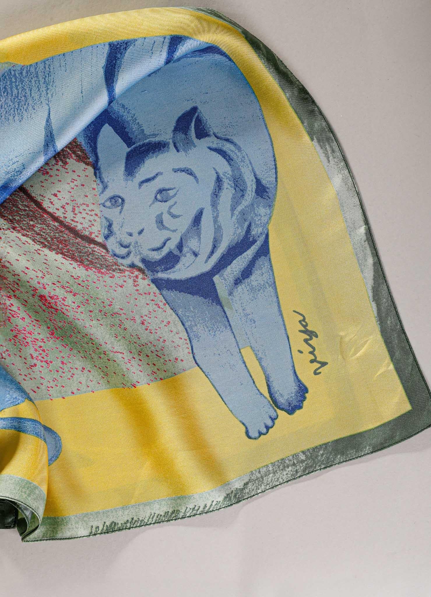 Flowers And Objects Blue Silk Scarf, Viya By Vikram Goyal For Sale 1