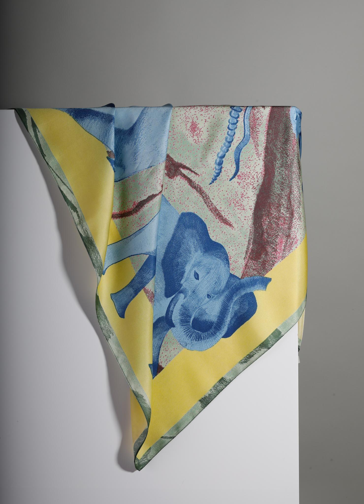 Flowers And Objects Blue Silk Scarf, Viya By Vikram Goyal For Sale 3