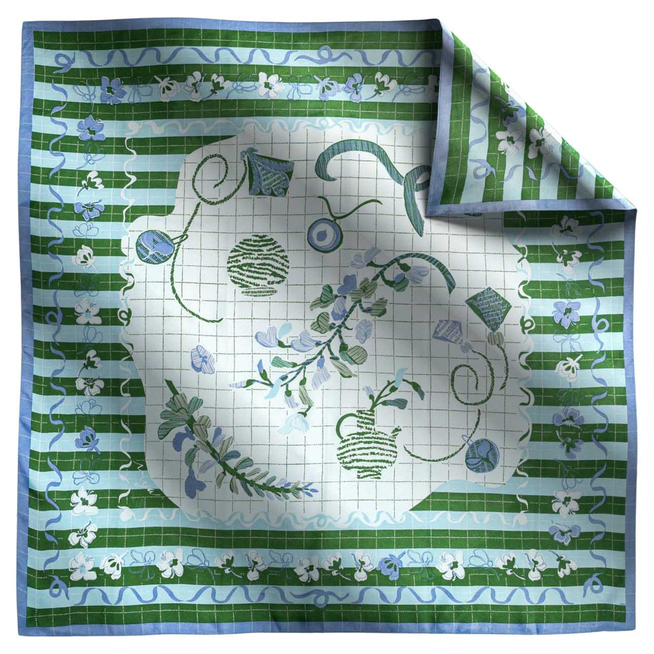 Flowers And Objects Blue Silk Scarf, Viya By Vikram Goyal