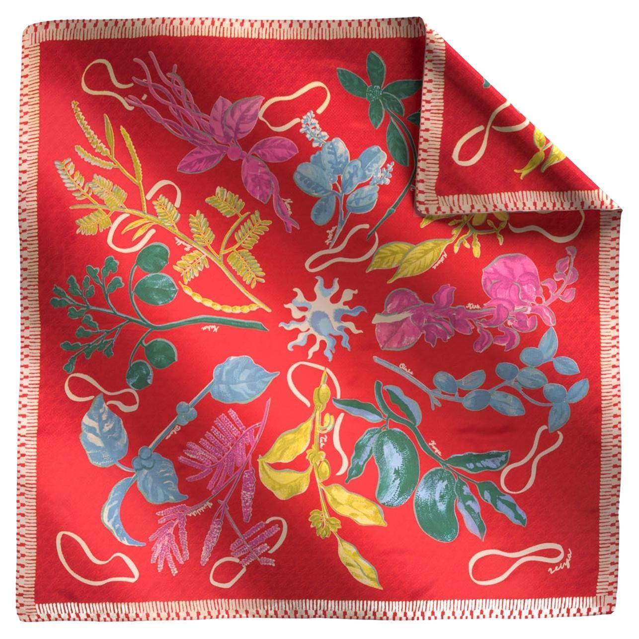 Flowers And Objects Blue Silk Scarf, Viya By Vikram Goyal