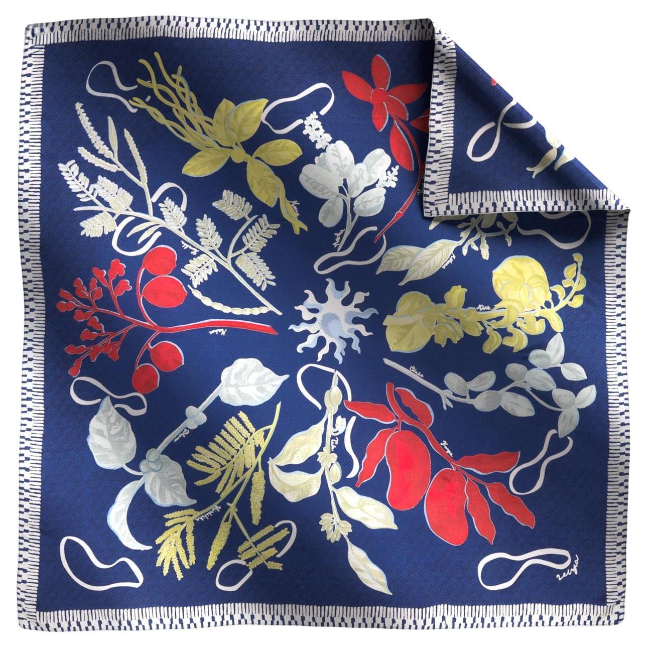 Flowers And Objects Blue Silk Scarf, Viya By Vikram Goyal