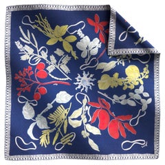 Flowers And Objects Blue Silk Scarf, Viya By Vikram Goyal