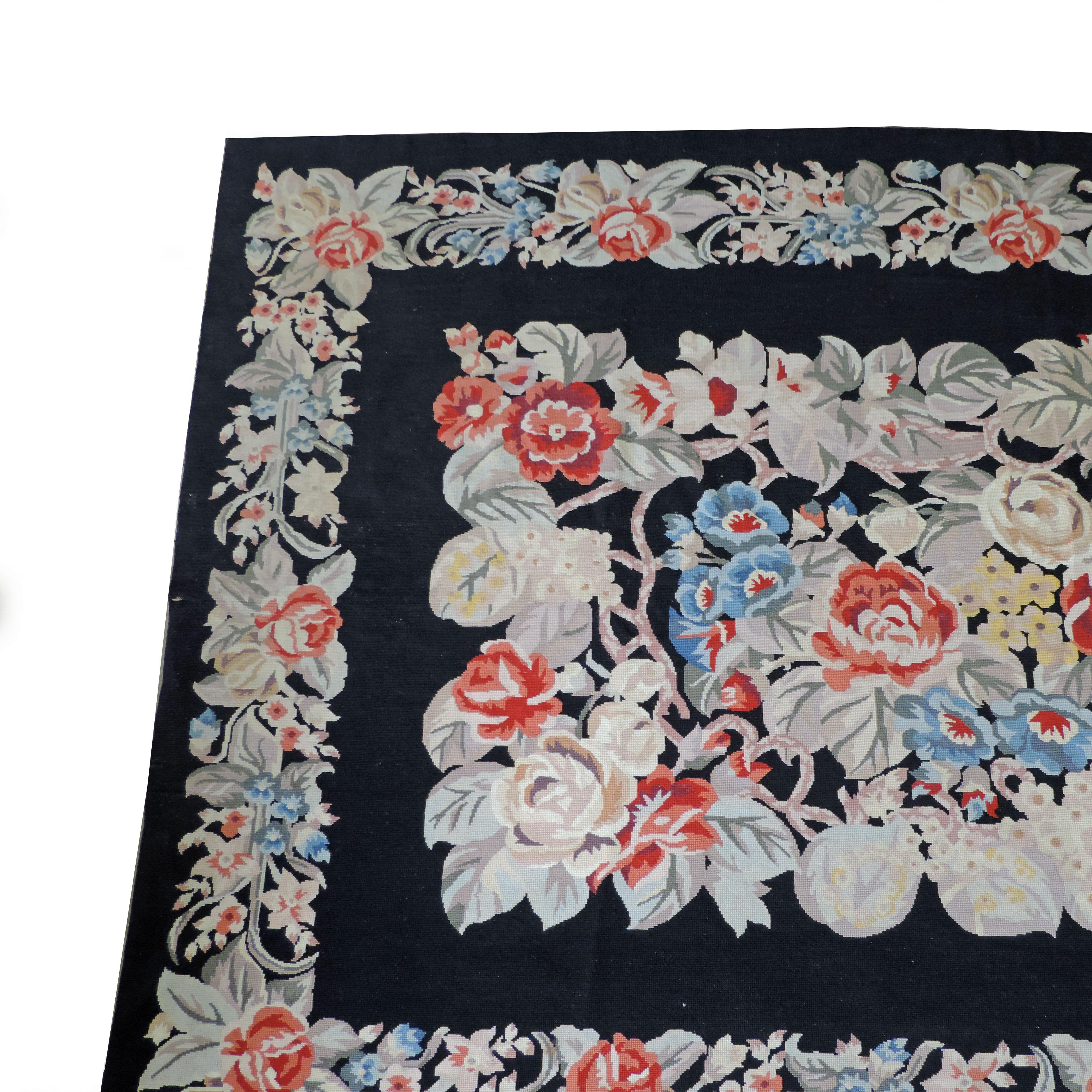 Art Deco Flowers and Roses Aubusson Tapestry/Carpet, Europe, 1930s For Sale