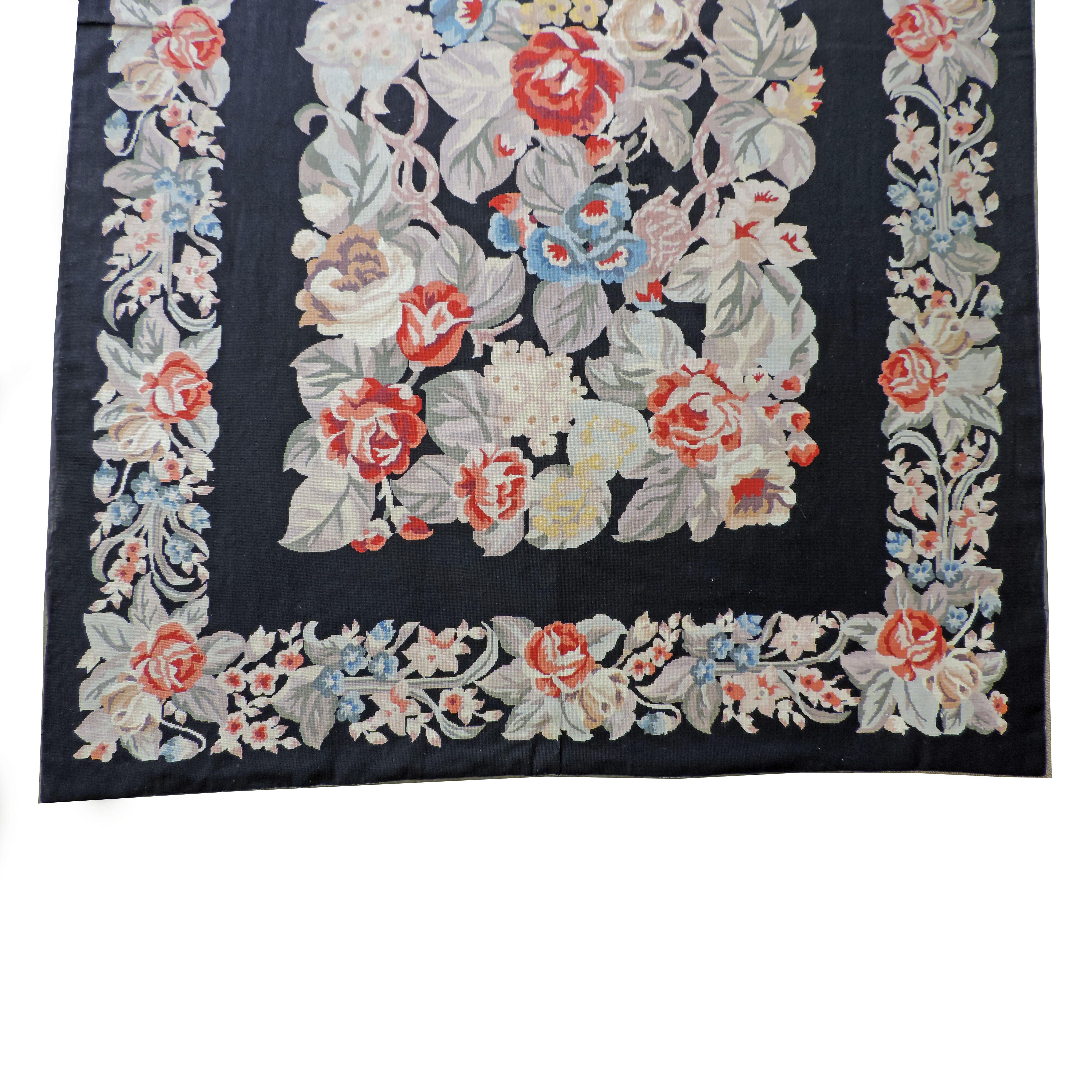 Wool Flowers and Roses Aubusson Tapestry/Carpet, Europe, 1930s For Sale
