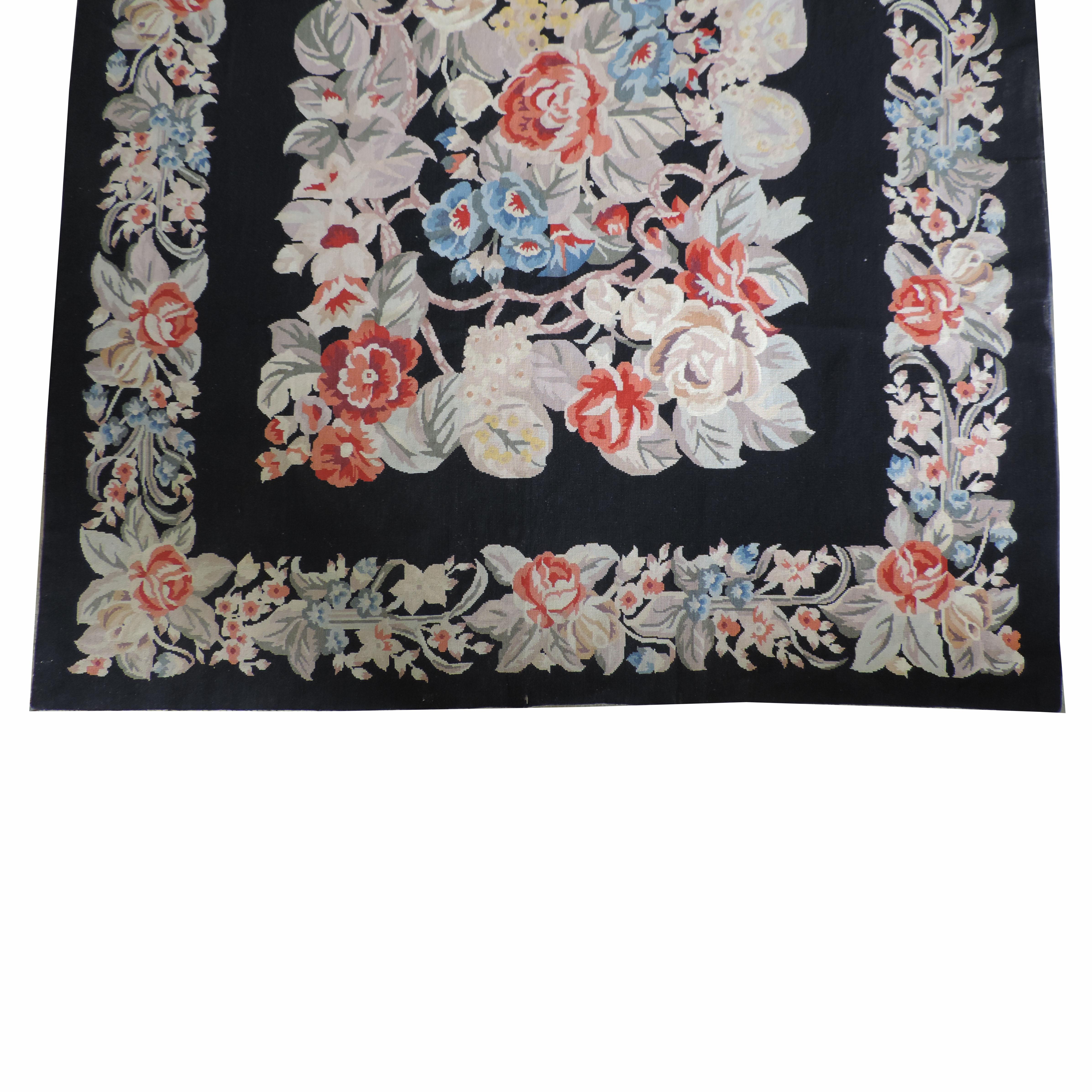 Flowers and Roses Aubusson Tapestry/Carpet, Europe, 1930s For Sale 1