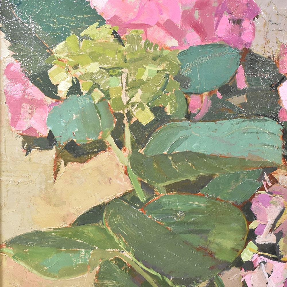 Modern Flowers artwork, Still Life Of Hydrangea, Painting On Canvas, Twentieth Century. For Sale