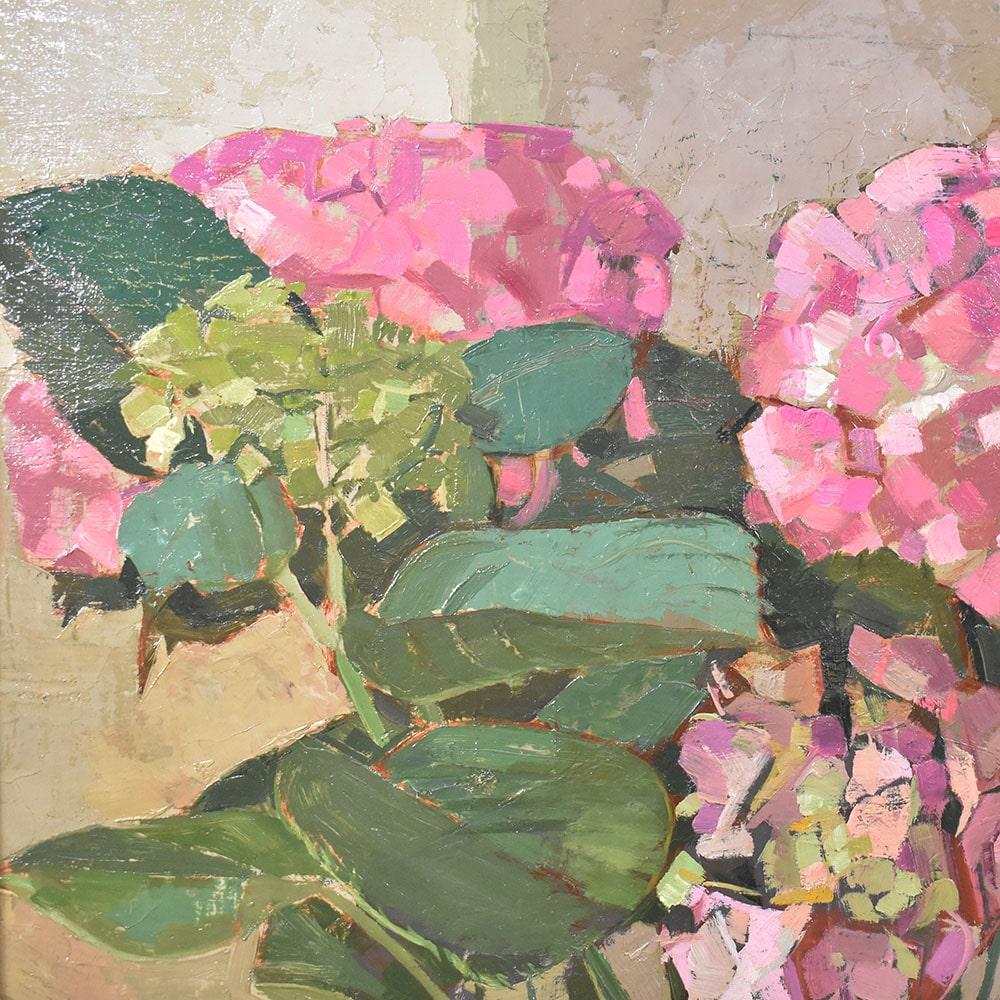 French Flowers artwork, Still Life Of Hydrangea, Painting On Canvas, Twentieth Century. For Sale