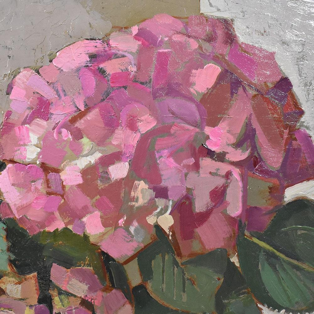 Flowers artwork, Still Life Of Hydrangea, Painting On Canvas, Twentieth Century. In Good Condition For Sale In Breganze, VI