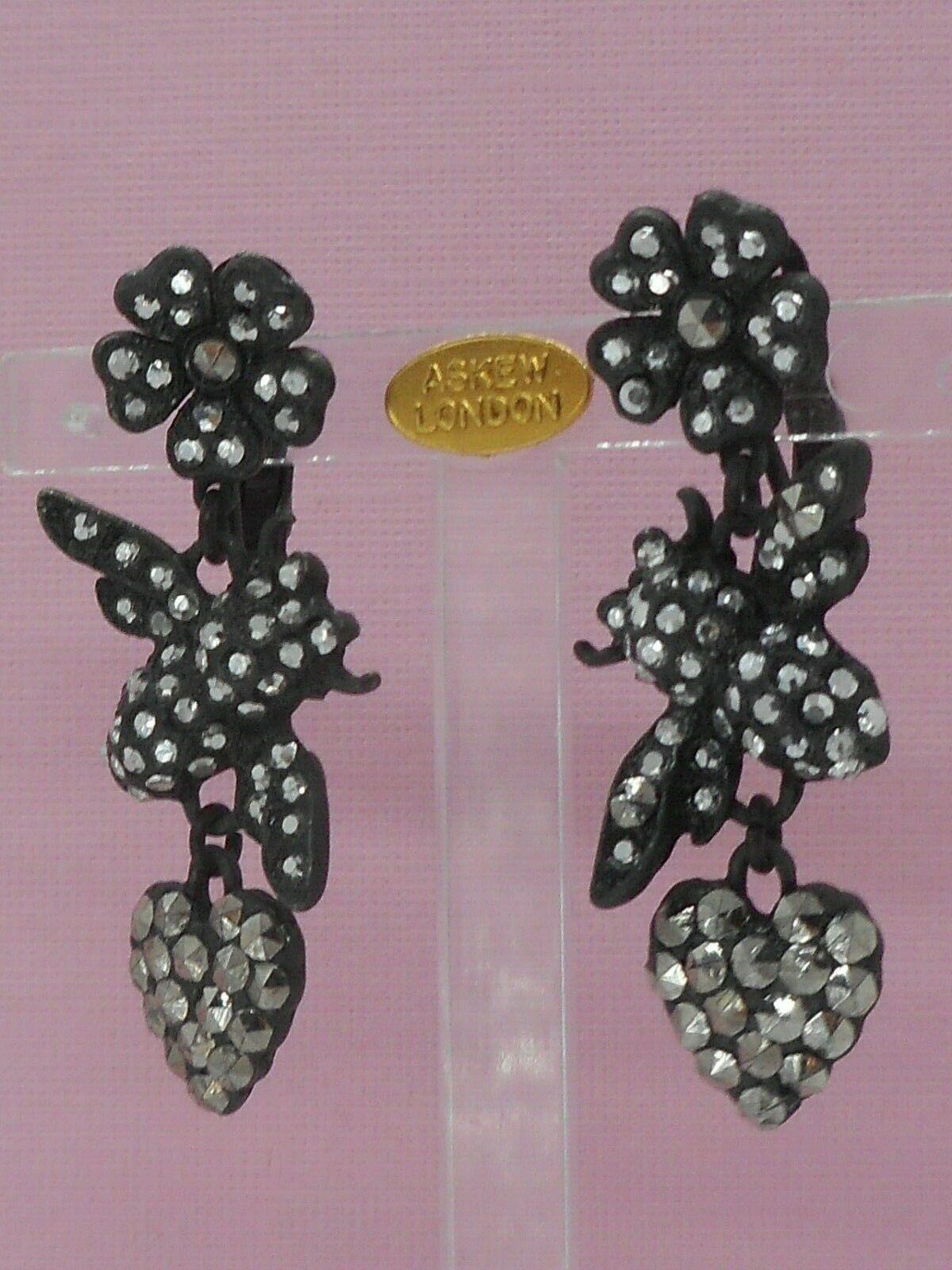 Contemporary Askew London Diamante Hearts  Flowers and Bees Vintage Drop Earring