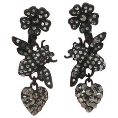 Askew London Diamante Hearts  Flowers and Bees Vintage Drop Earring