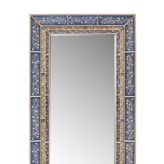 Flowers Blue Mirror in Hand Painted Glass