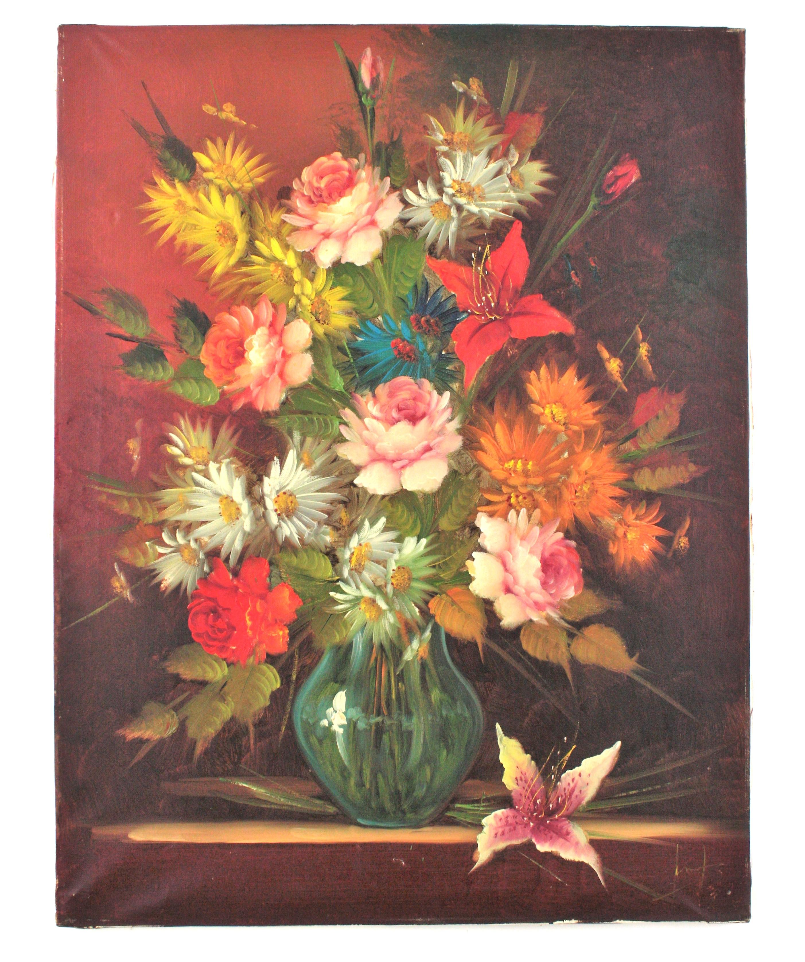 Blumenstrauß Spanisch Öl auf Leinwand Gemälde im Angebot 5