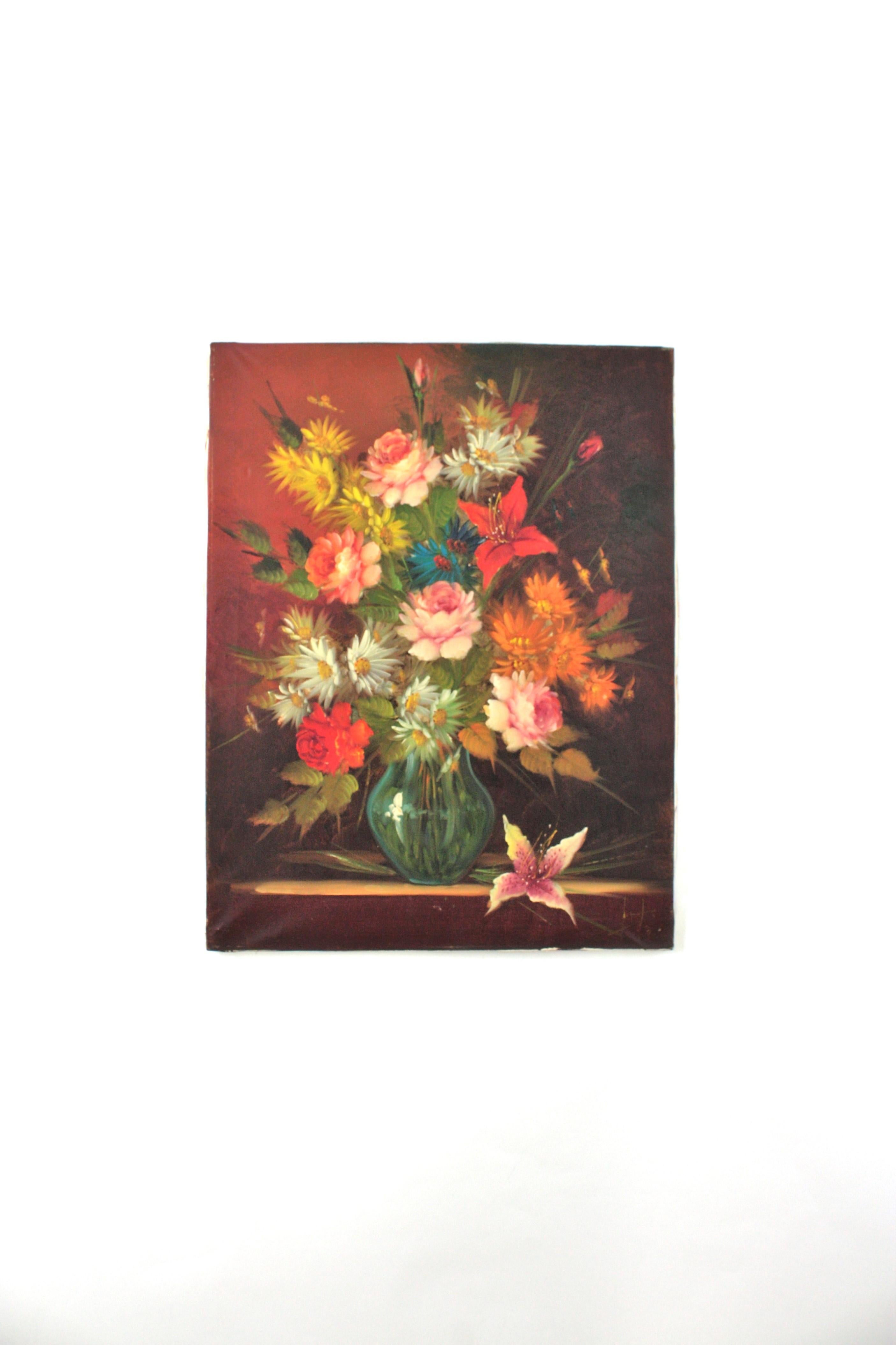 Blumenstrauß Spanisch Öl auf Leinwand Gemälde (Handbemalt) im Angebot