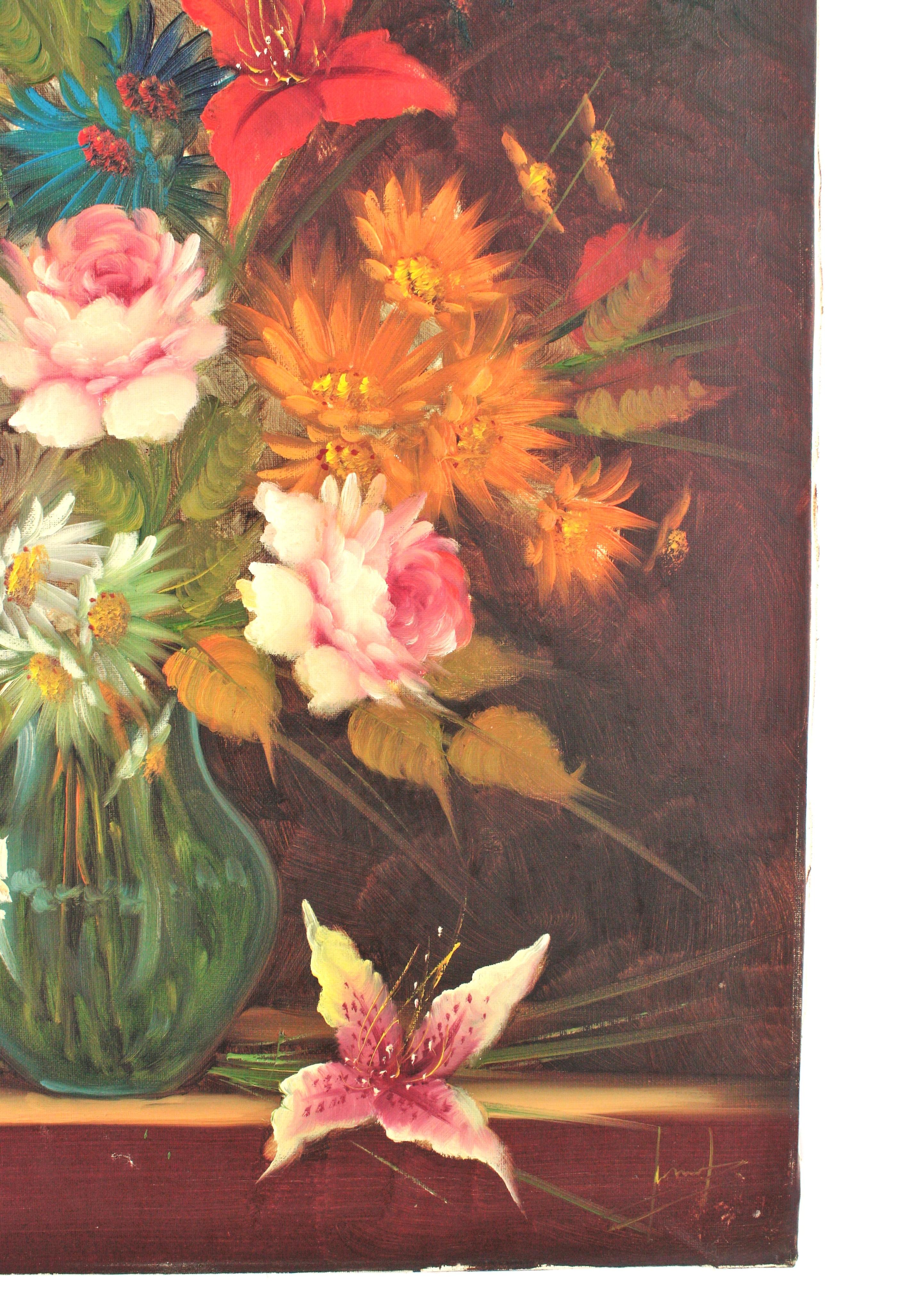 Blumenstrauß Spanisch Öl auf Leinwand Gemälde (20. Jahrhundert) im Angebot
