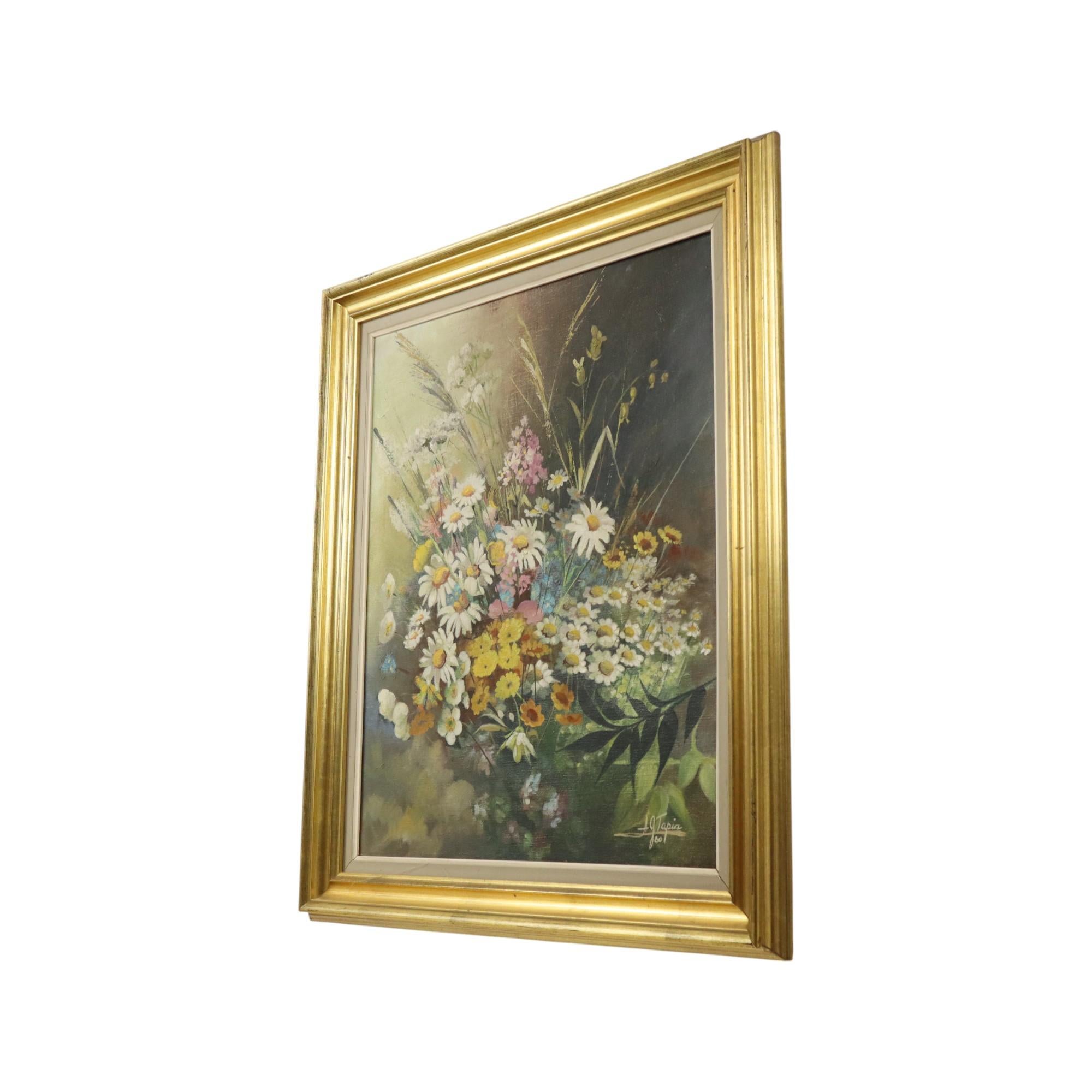 Flowers Bouquet Still Life Painting Oil on Canvas Framed Signed For Sale 8