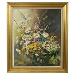 Flowers Bouquet Still Life Painting Oil on Canvas Framed Signed